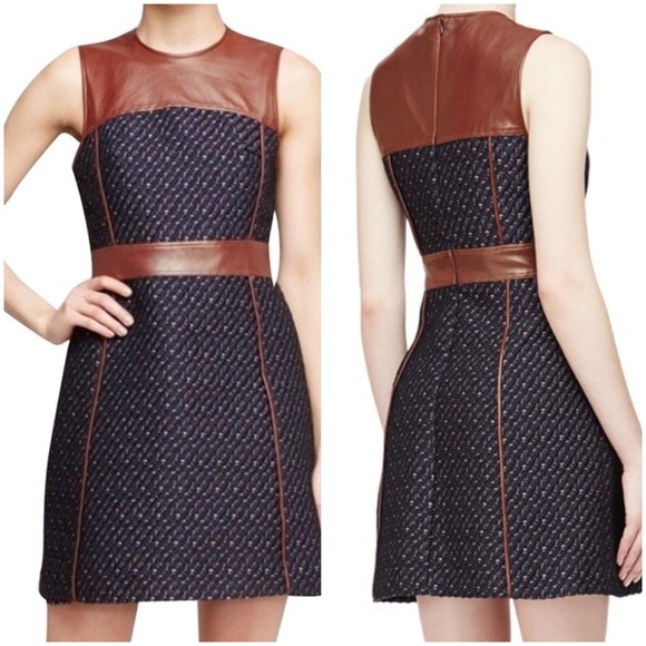 Theory Dresses & Skirts - THEORY Calvino W. Heighten Mixed-Media Dress in Tweed and Leather
